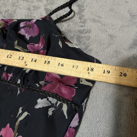 Fahion Bug Womens Floral Black Chiffon Tank Top Baby Doll XL Braided Straps Goth - Picture 10 of 12